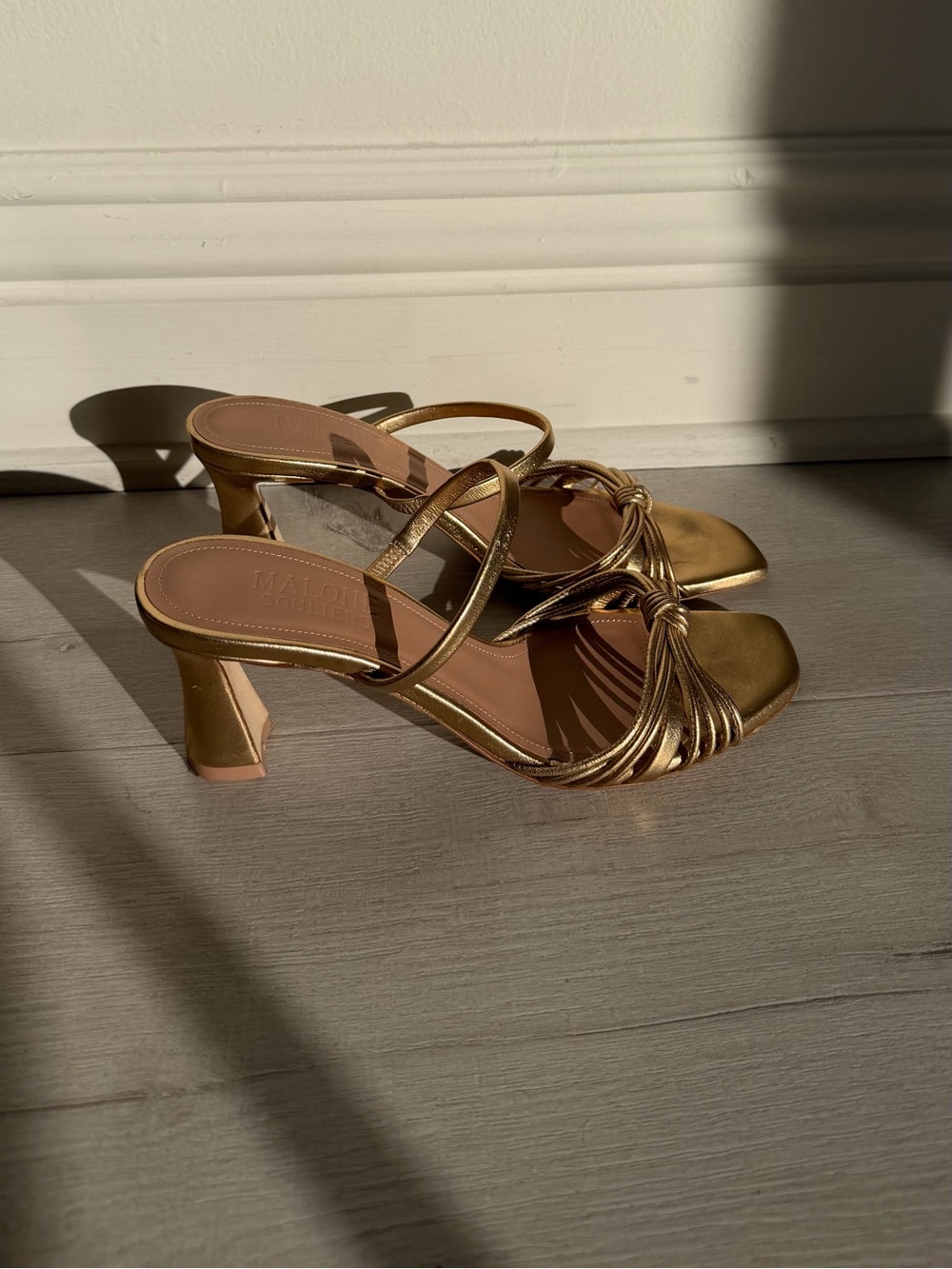 Malone Souliers Metallic Gold Knotted Strappy Heels - Picture 3 of 12